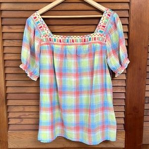 Johnny Was Workshop Delacey Puff Sleeve Peasant Top